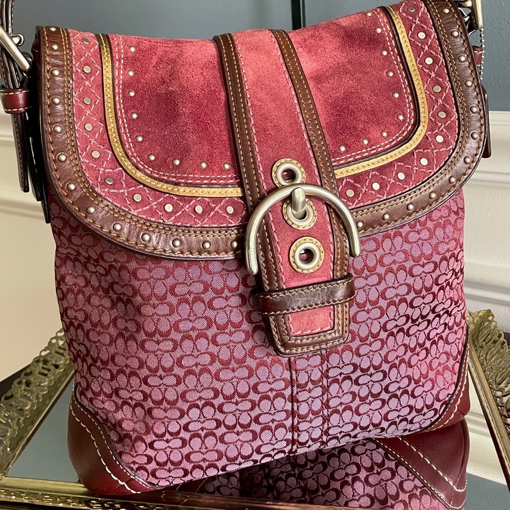 Coach Burgundy and Pink Shoulder Bag Matching Wallet Included. - Picture 11 of 12